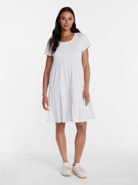 Time and Tru Women's Tiered Cotton Mini Dress with Short Sleeves